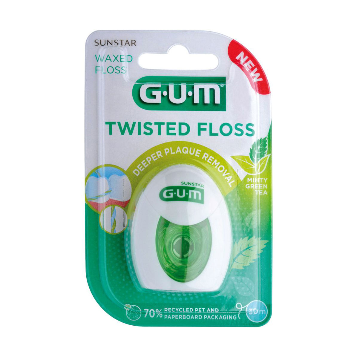 Зубна нитка GUM Sunstar Waxed Twisted Floss, 30 м